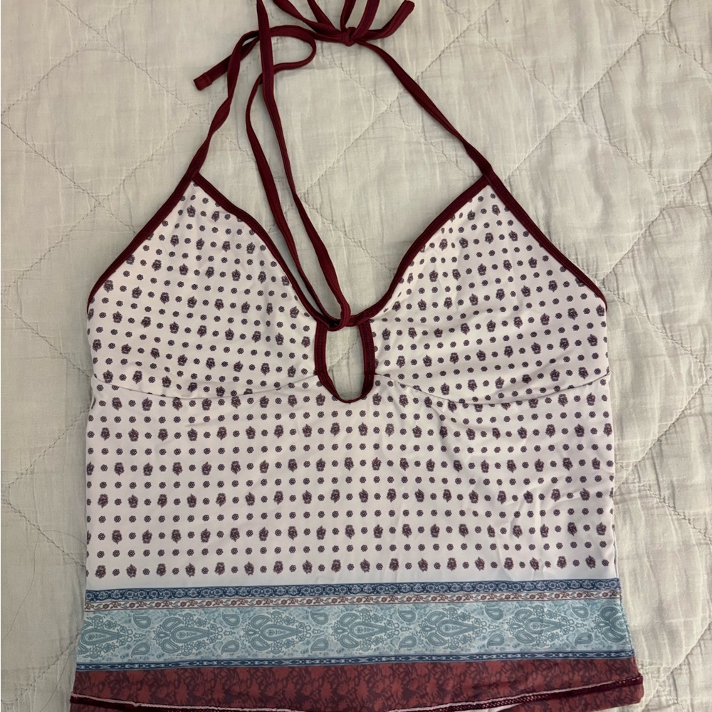 Frankie's Bikinis Dotted Halter Camisole - White and Brown